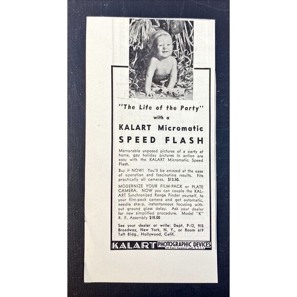 Kalart Photographic Devices "Micromatic Speed Flash: Baby Photo" Print Ad 1938 - Picture 3 of 3